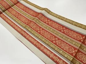 縞に抽象草花模様織出し袋帯